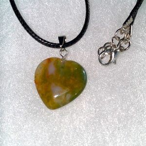 Boho Ocean Jasper Crystal Black Cord Necklace 16-18”